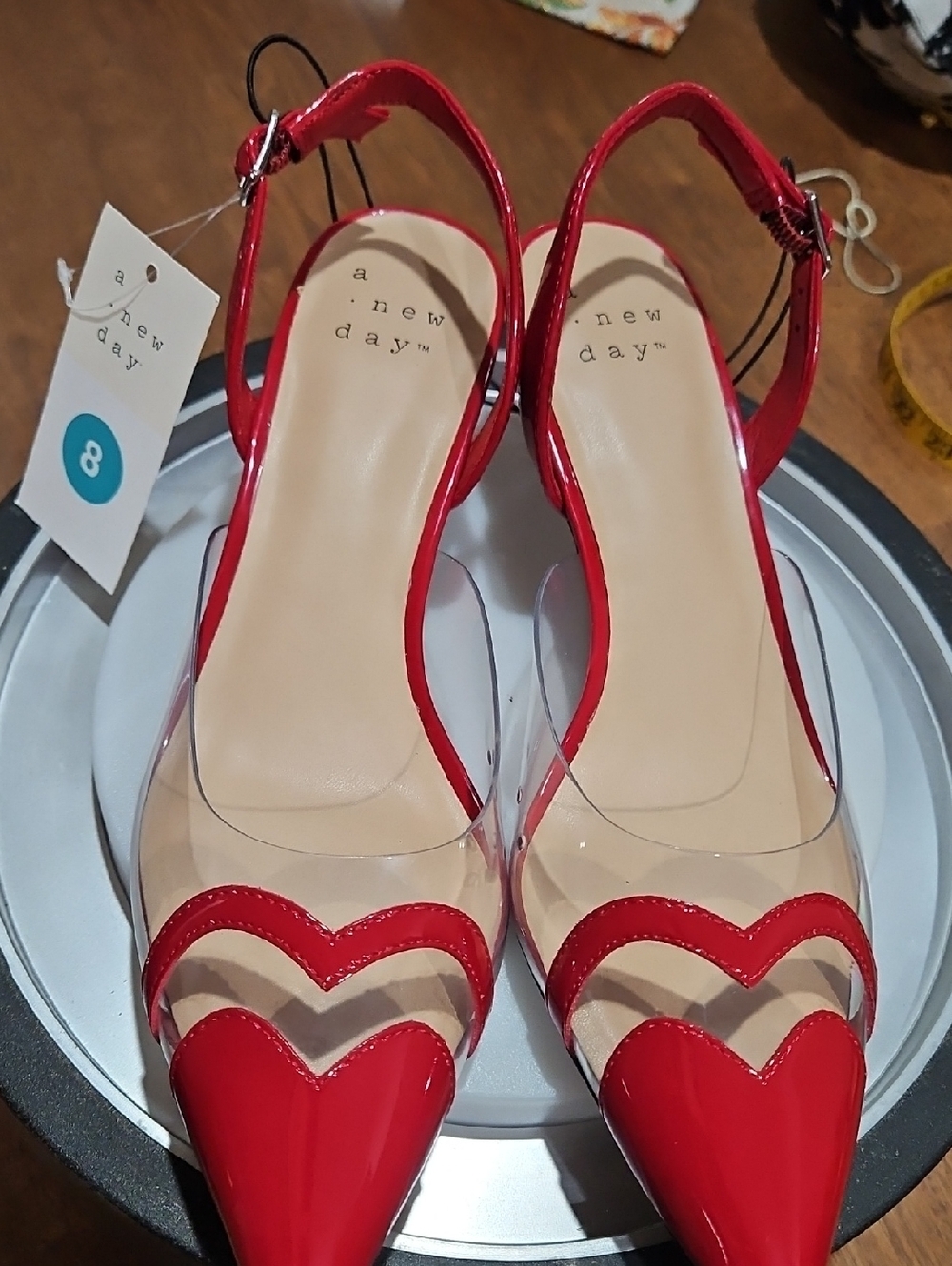 a new day Red & Clear Slingback Pointed-Toe Pumps with Heart Accent
